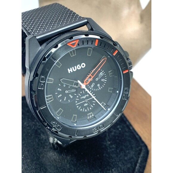 Hugo Boss Men's Watch 1530289 Quartz Black Dial Mesh Stainless Steel 44mm - Picture 12 of 13